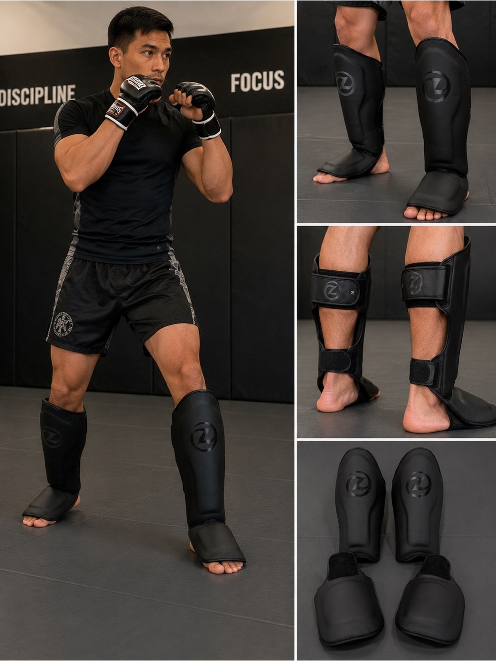 Eruption Boxing Shin Guards Foot Protectors MMA Muay Thai Kickboxing Black M